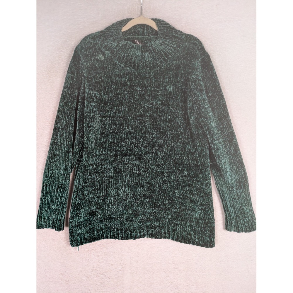 Chadwicks Sweater Women's L Green Chenille Mock Neck Long Sleeve Pullover